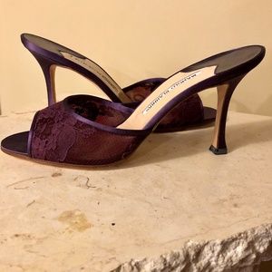 NIB MANOLO BLAHNIK LACE & SATIN PURPLE SLIDE 9